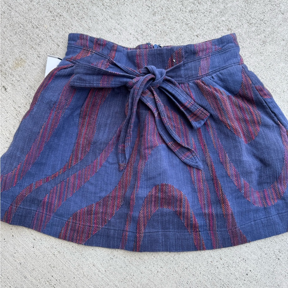Anthropologie Gidra Women’s Blue & Burgundy Tie-Waist Mini Skirt